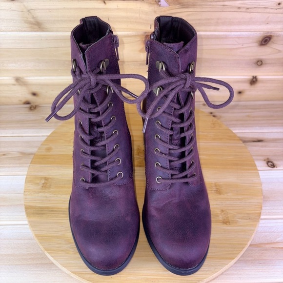 White Mountain Boots Women 8M Dorian Burgundy Lace Up Side Zip Combat Ankle Boot - Picture 7 of 13